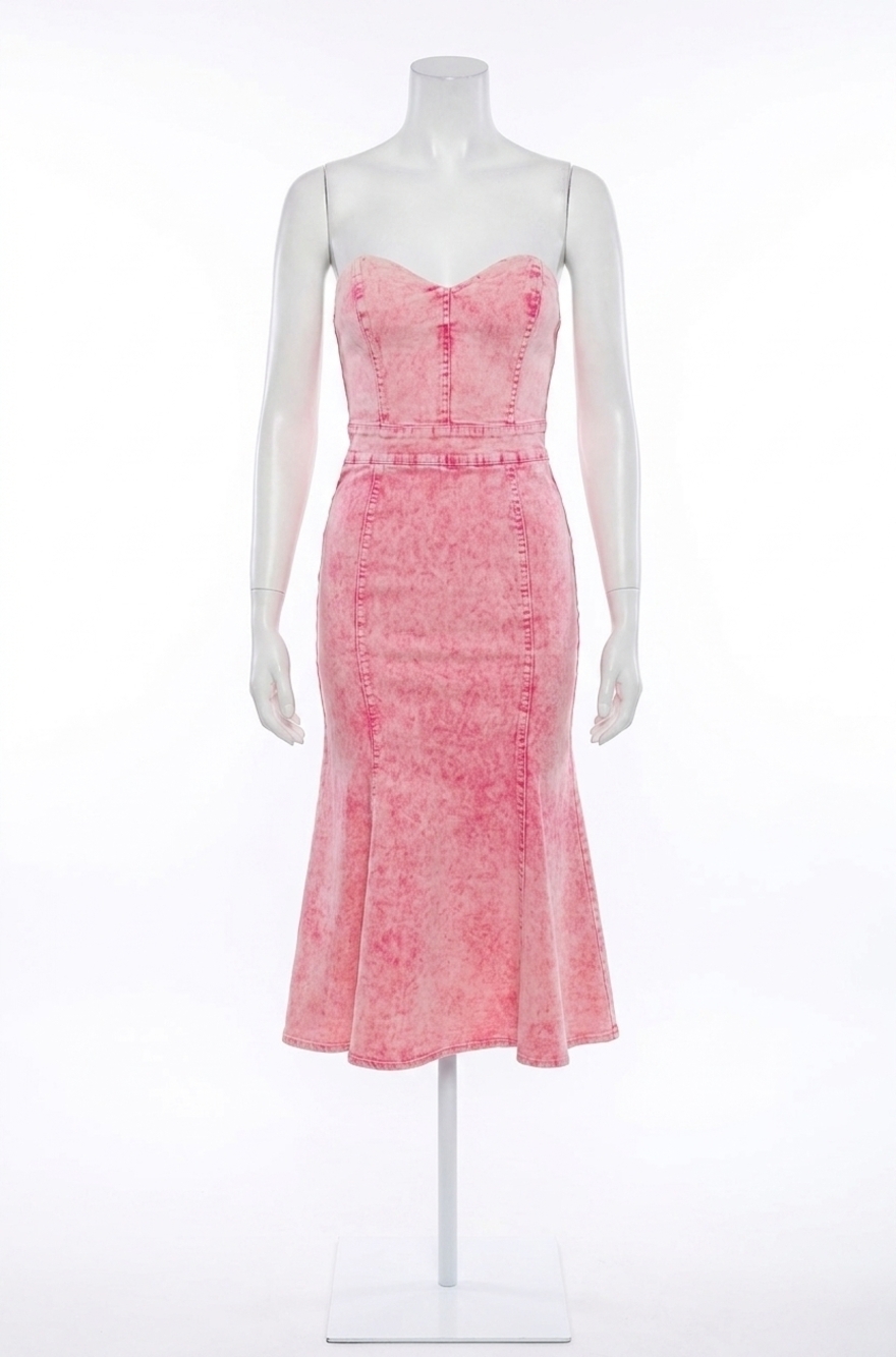 NEW FLYING TOMATO cyprus acid washed midi dress in pink